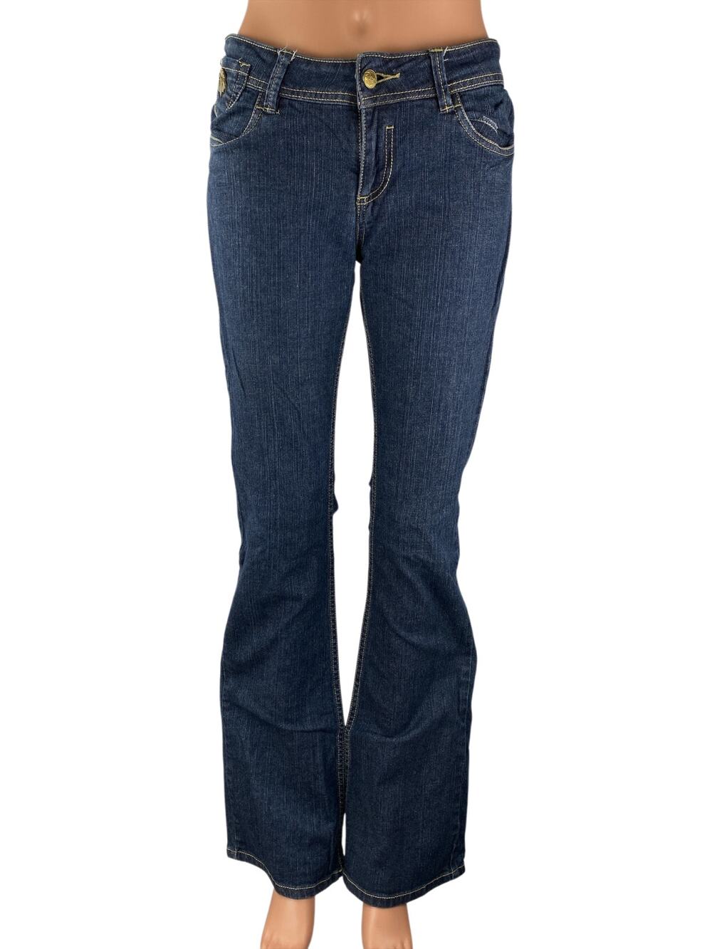 Dereon Womens Dark Blue Mid Rise Bell Bottom Bootcut Flare Denim Jeans Pants 5/6